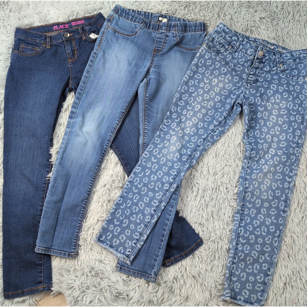 Lot Of 3 Jeans Girls 10 Blue Denim 2 Jeggings OshKosh B'Gosh Cat & Jack Place